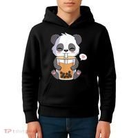 Kawaii Anime Panda Drinking Boba Bubble Tea Kids Hoodie thumb 4