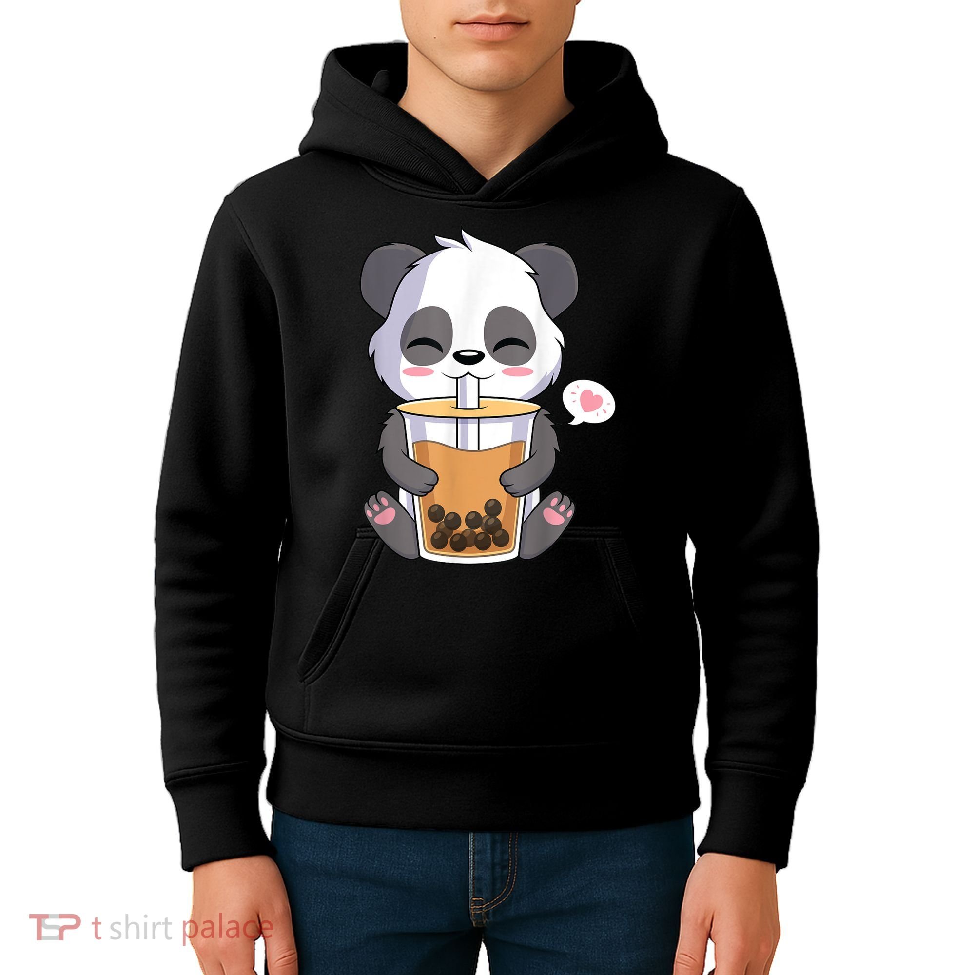 Kawaii Anime Panda Drinking Boba Bubble Tea Kids Hoodie