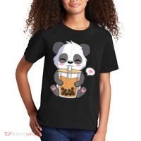 Kawaii Anime Panda Drinking Boba Bubble Tea Kids T-Shirt thumb 2