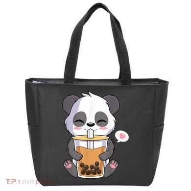 Kawaii Anime Panda Drinking Boba Bubble Tea Tote Bag