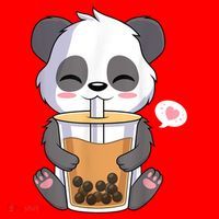 Kawaii Anime Panda Drinking Boba Bubble Tea Santa Hat thumb 1