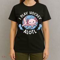 Kawaii Axolotl Pun Funny I Play Hockey Alotl T-Shirt thumb 4