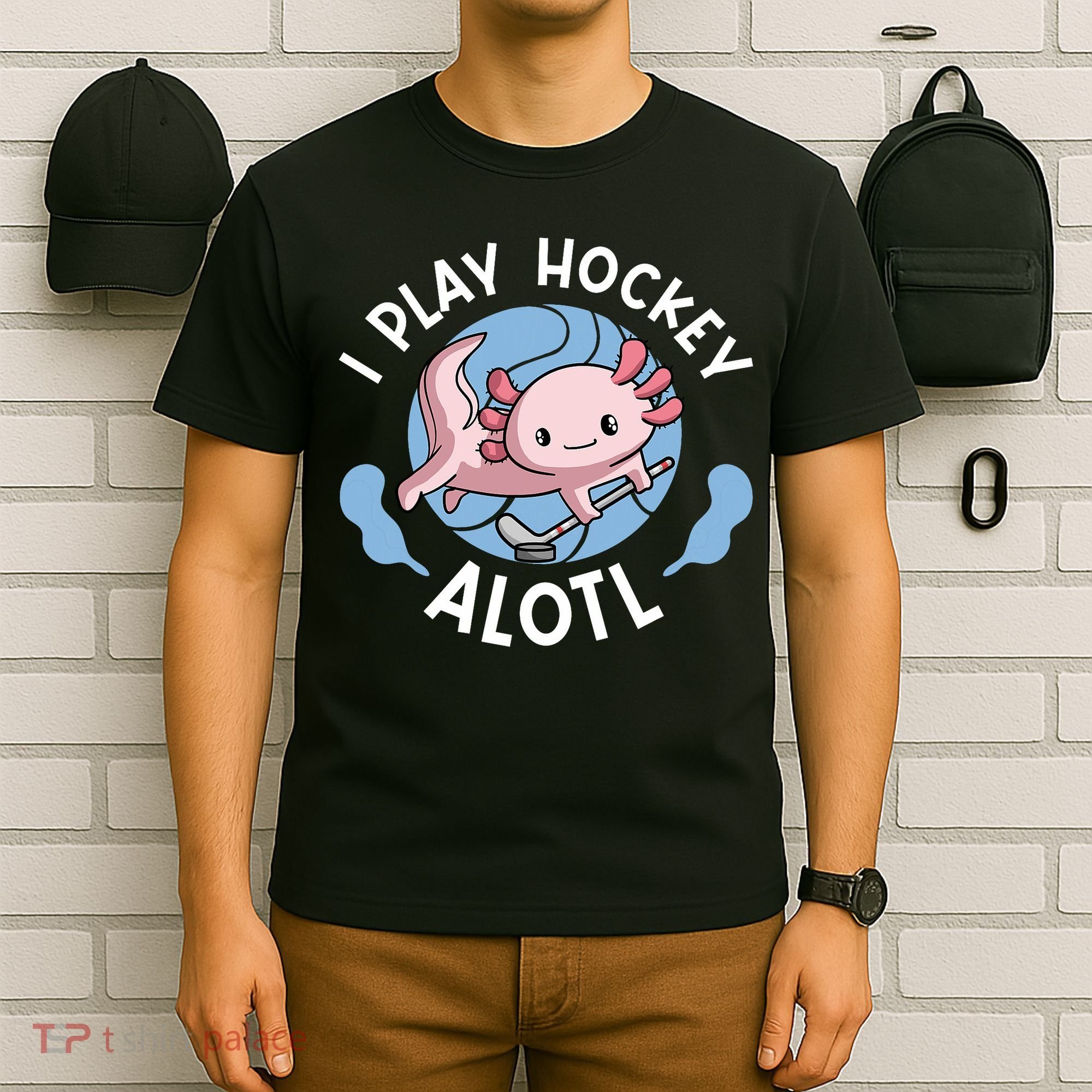 Kawaii Axolotl Pun Funny I Play Hockey Alotl T-Shirt