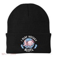 Kawaii Axolotl Pun Funny I Play Hockey Alotl Beanie thumb 0