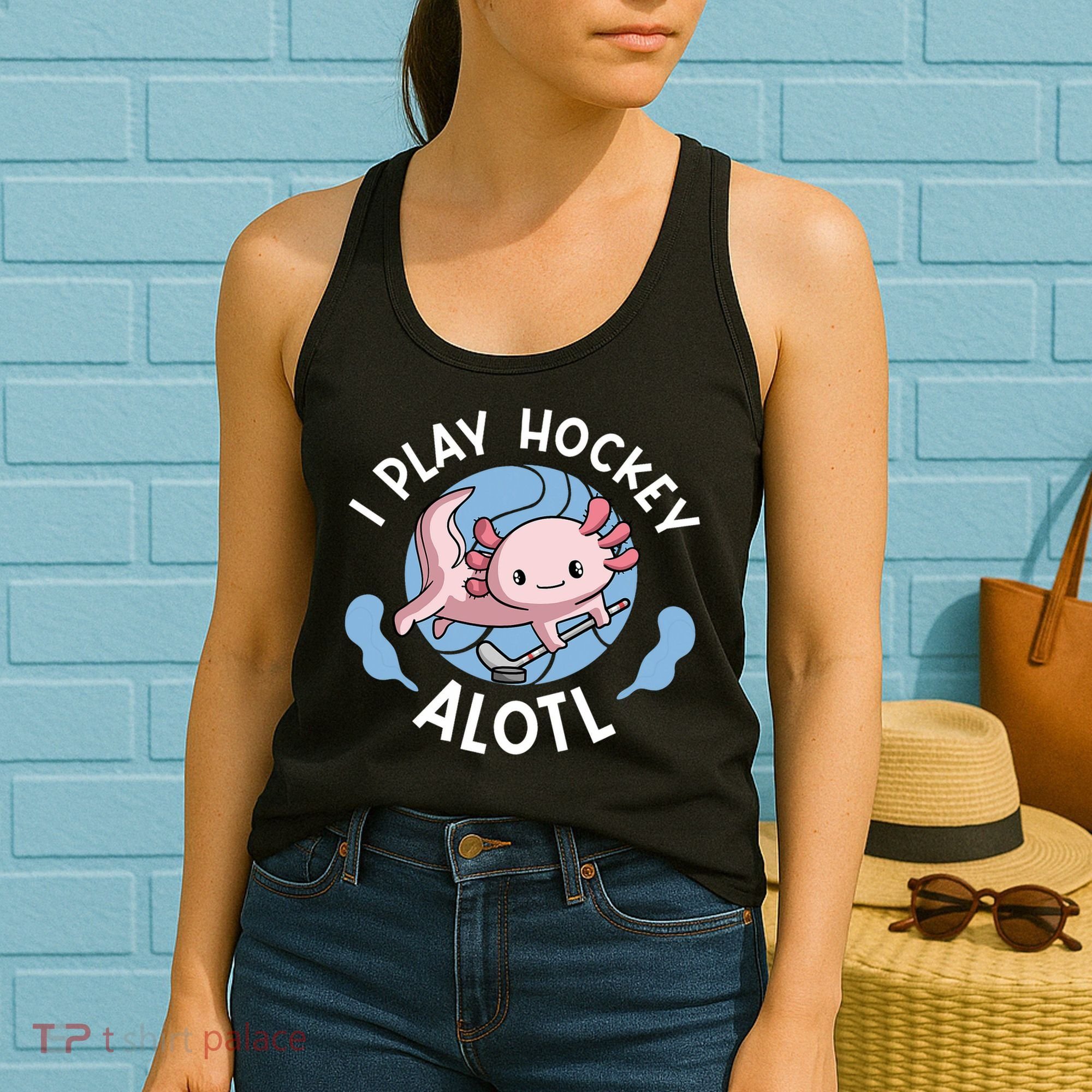 Kawaii Axolotl Pun Funny I Play Hockey Alotl Women's Tank Top