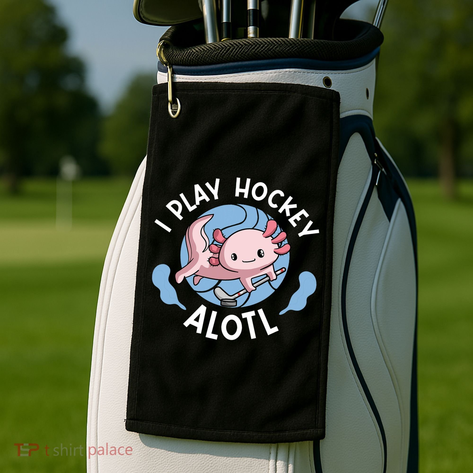 Kawaii Axolotl Pun Funny I Play Hockey Alotl Golf Towel