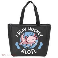 Kawaii Axolotl Pun Funny I Play Hockey Alotl Tote Bag thumb 0