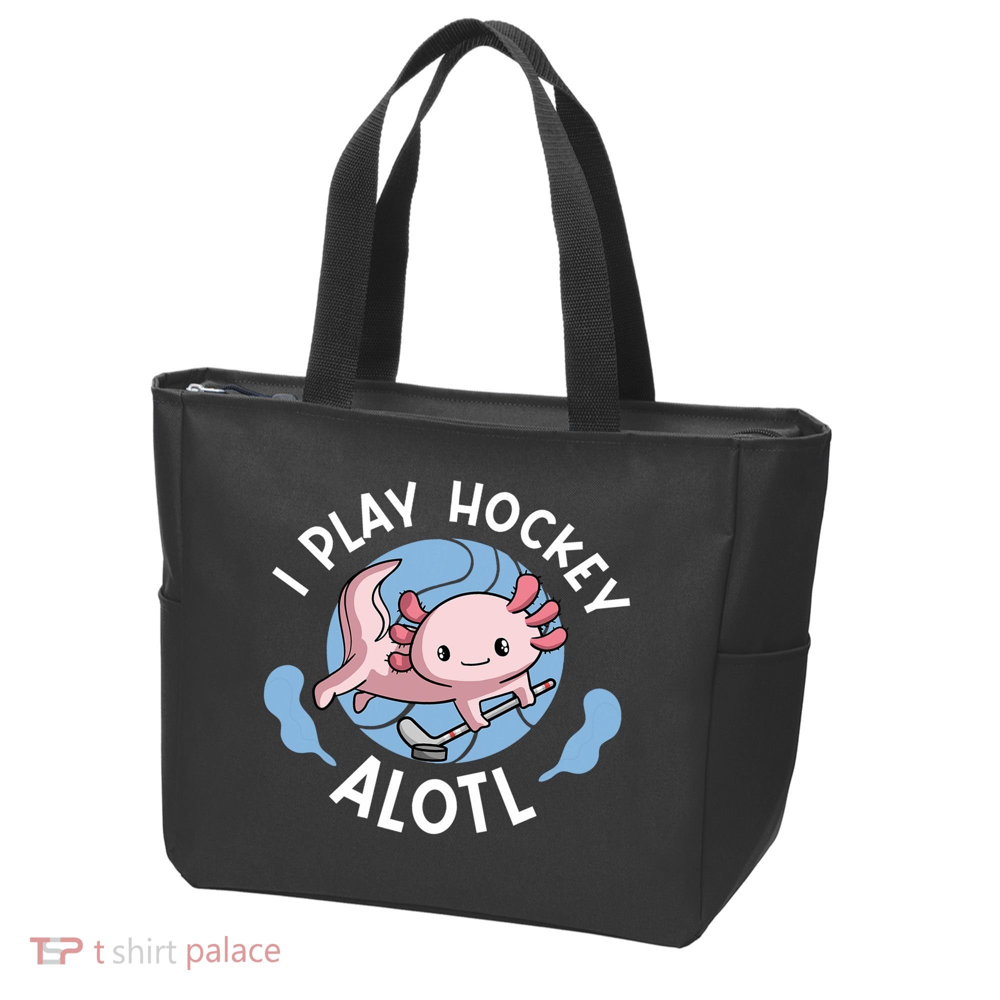 Kawaii Axolotl Pun Funny I Play Hockey Alotl Tote Bag