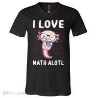 Kawaii Axolotl Pun Funny I Love Math Alotl Mathematics V-Neck T-Shirt thumb 0