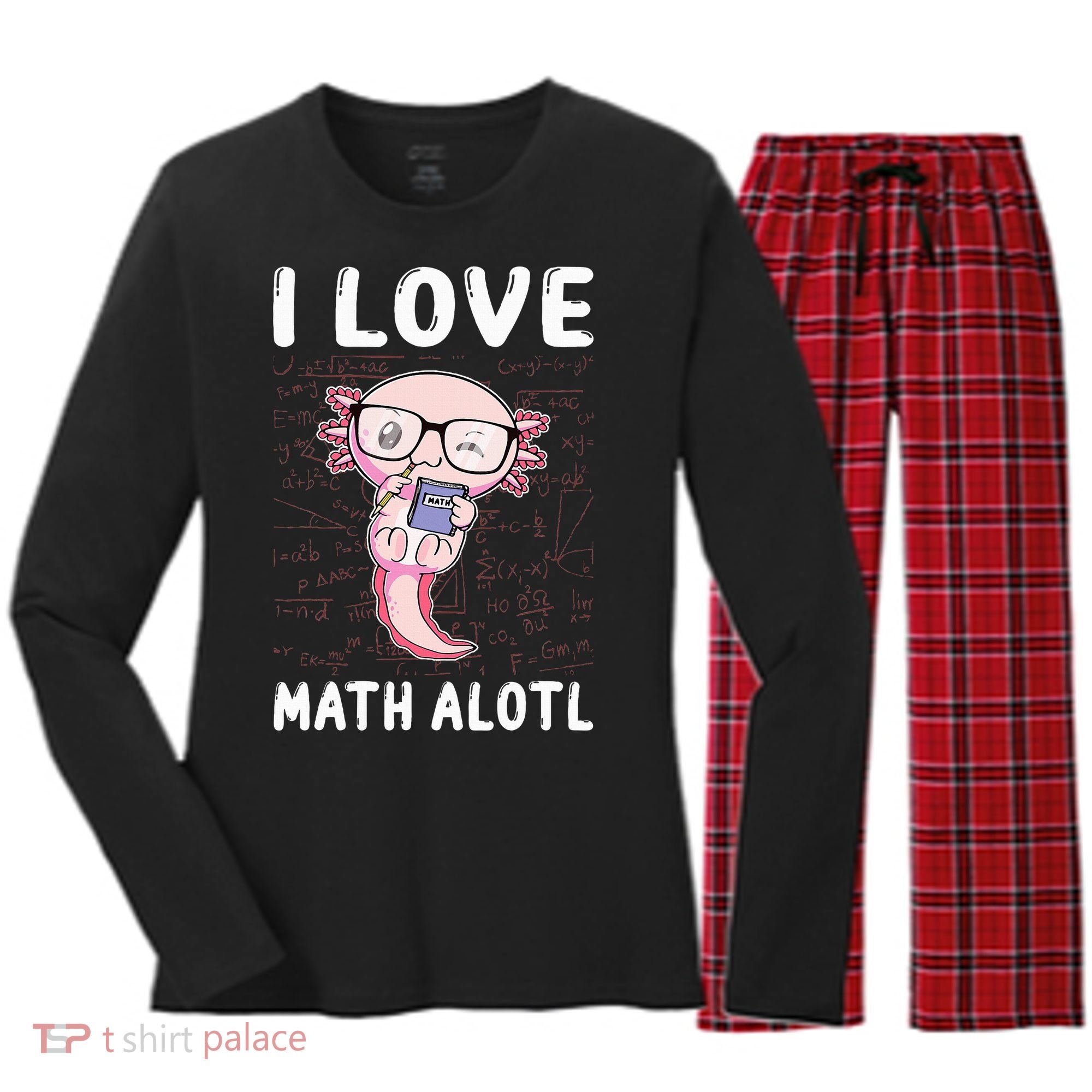 Kawaii Axolotl Pun Funny I Love Math Alotl Mathematics Women's Long Sleeve Flannel Pajama Set 