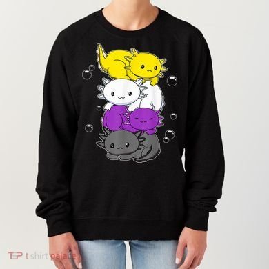 Kawaii Axolotl Pile Nonbinary Flag LGBTQ Women's Sweatshirt