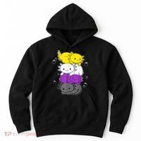 Kawaii Axolotl Pile Nonbinary Flag LGBTQ Hoodie thumb 0