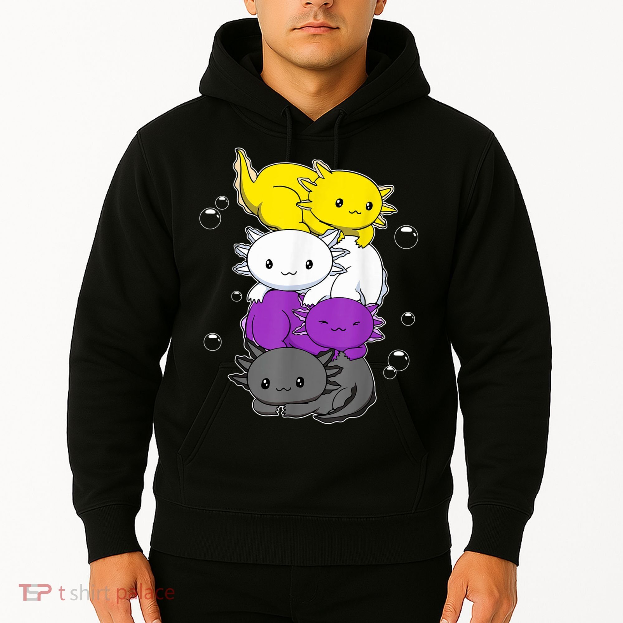 Kawaii Axolotl Pile Nonbinary Flag LGBTQ Hoodie