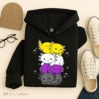 Kawaii Axolotl Pile Nonbinary Flag LGBTQ Hoodie thumb 4