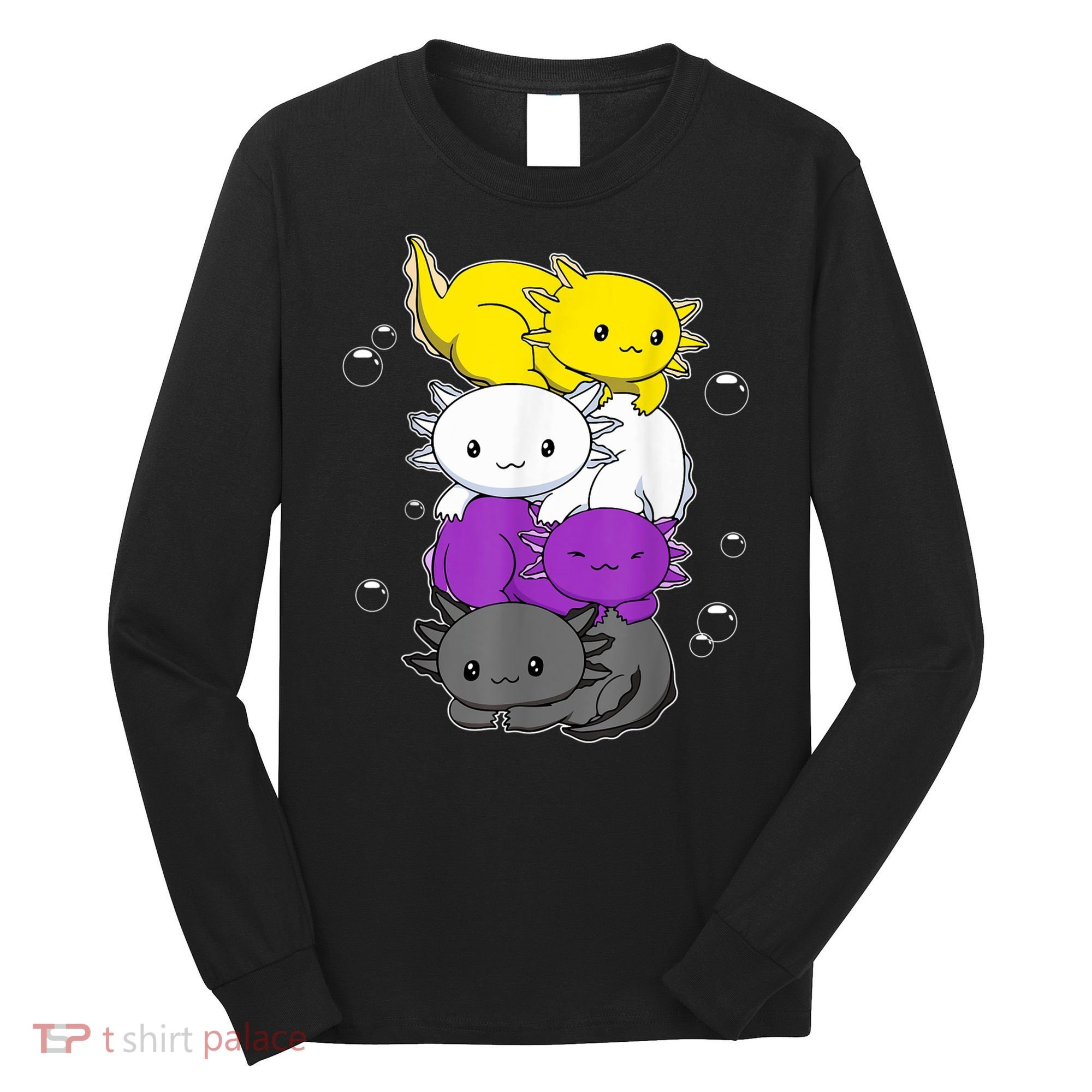 Kawaii Axolotl Pile Nonbinary Flag LGBTQ Long Sleeve Shirt