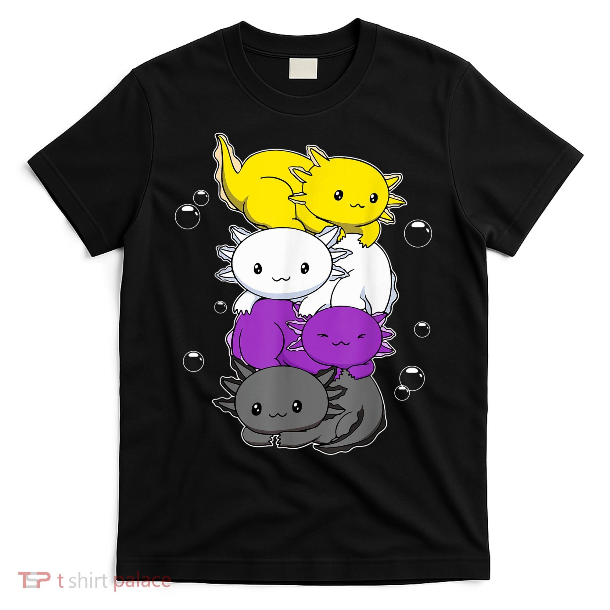 Kawaii Axolotl Pile Nonbinary Flag LGBTQ T-Shirt
