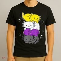 Kawaii Axolotl Pile Nonbinary Flag LGBTQ T-Shirt thumb 3