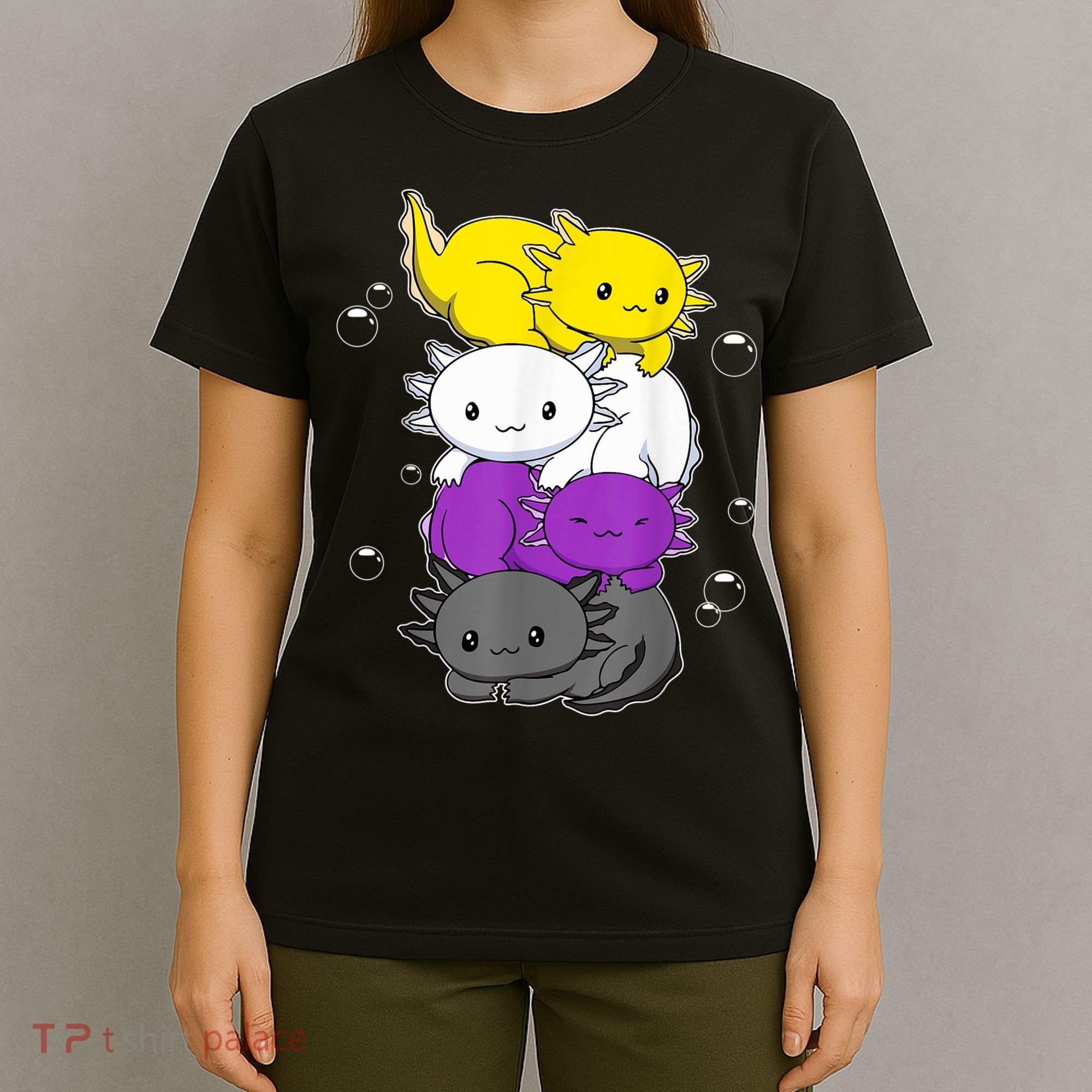 Kawaii Axolotl Pile Nonbinary Flag LGBTQ T-Shirt