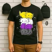 Kawaii Axolotl Pile Nonbinary Flag LGBTQ T-Shirt thumb 6