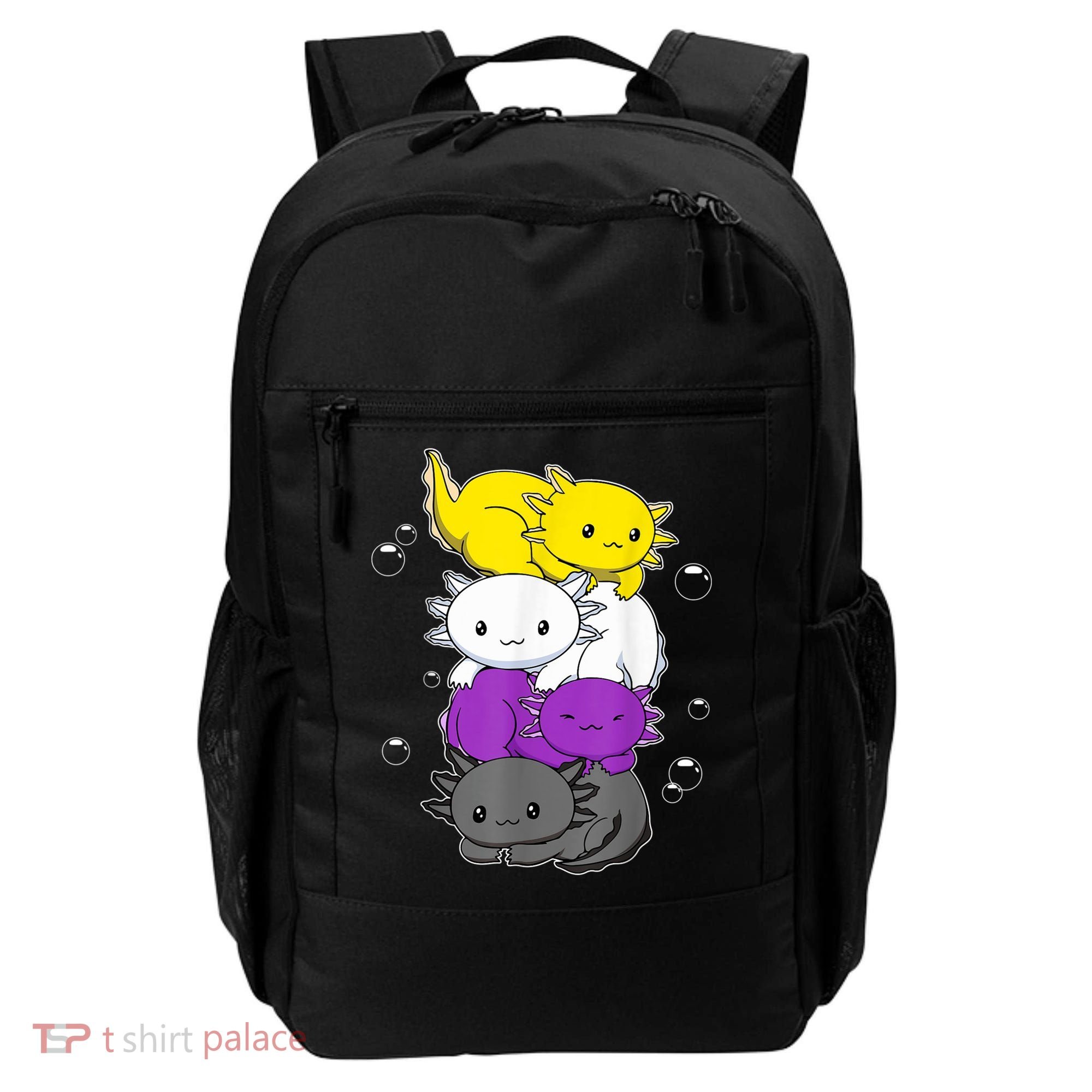 Kawaii Axolotl Pile Nonbinary Flag LGBTQ Backpack
