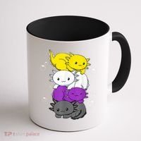 Kawaii Axolotl Pile Nonbinary Flag LGBTQ Coffee Mug thumb 1