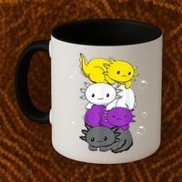 Kawaii Axolotl Pile Nonbinary Flag LGBTQ Coffee Mug thumb 2