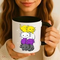 Kawaii Axolotl Pile Nonbinary Flag LGBTQ Coffee Mug thumb 3