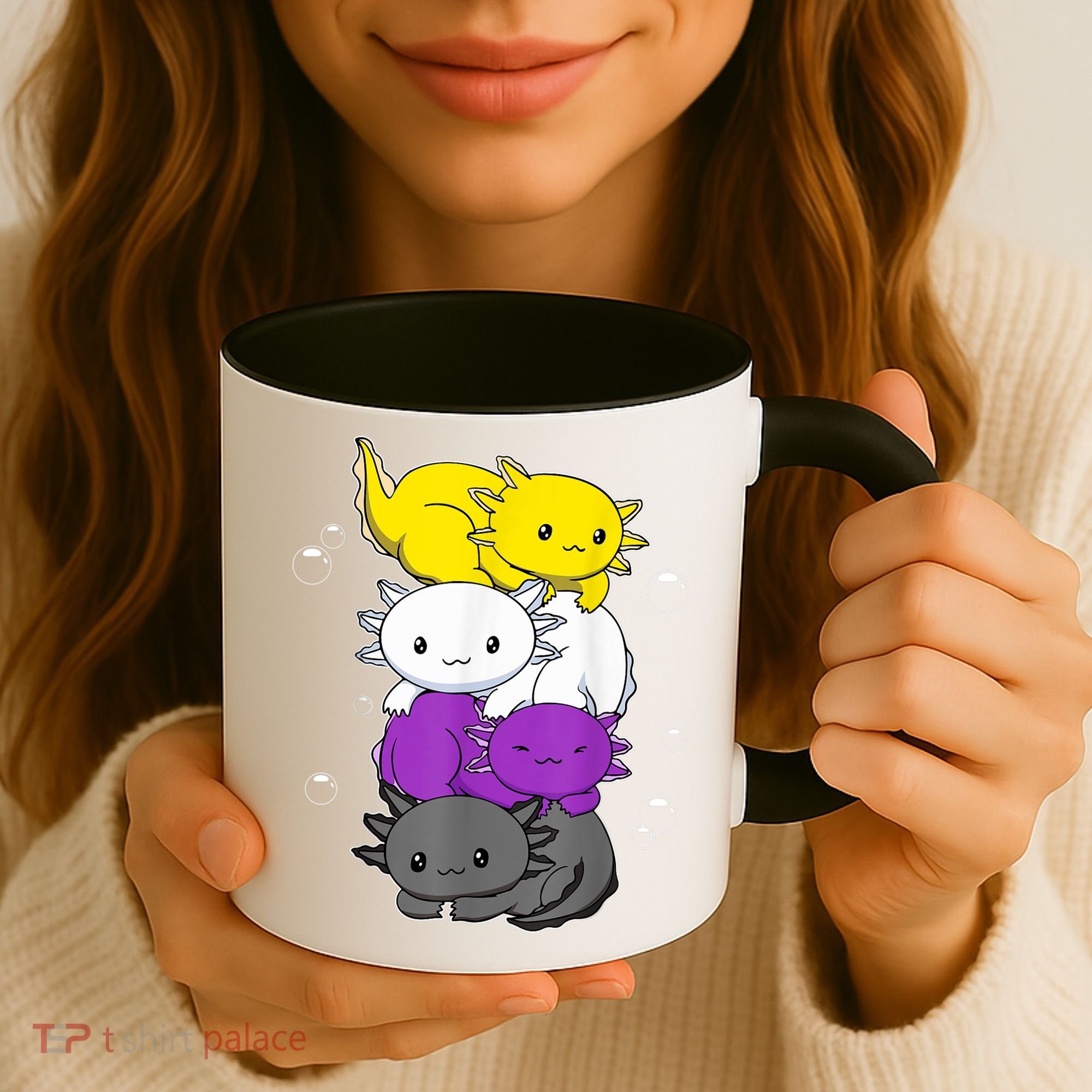 Kawaii Axolotl Pile Nonbinary Flag LGBTQ Coffee Mug