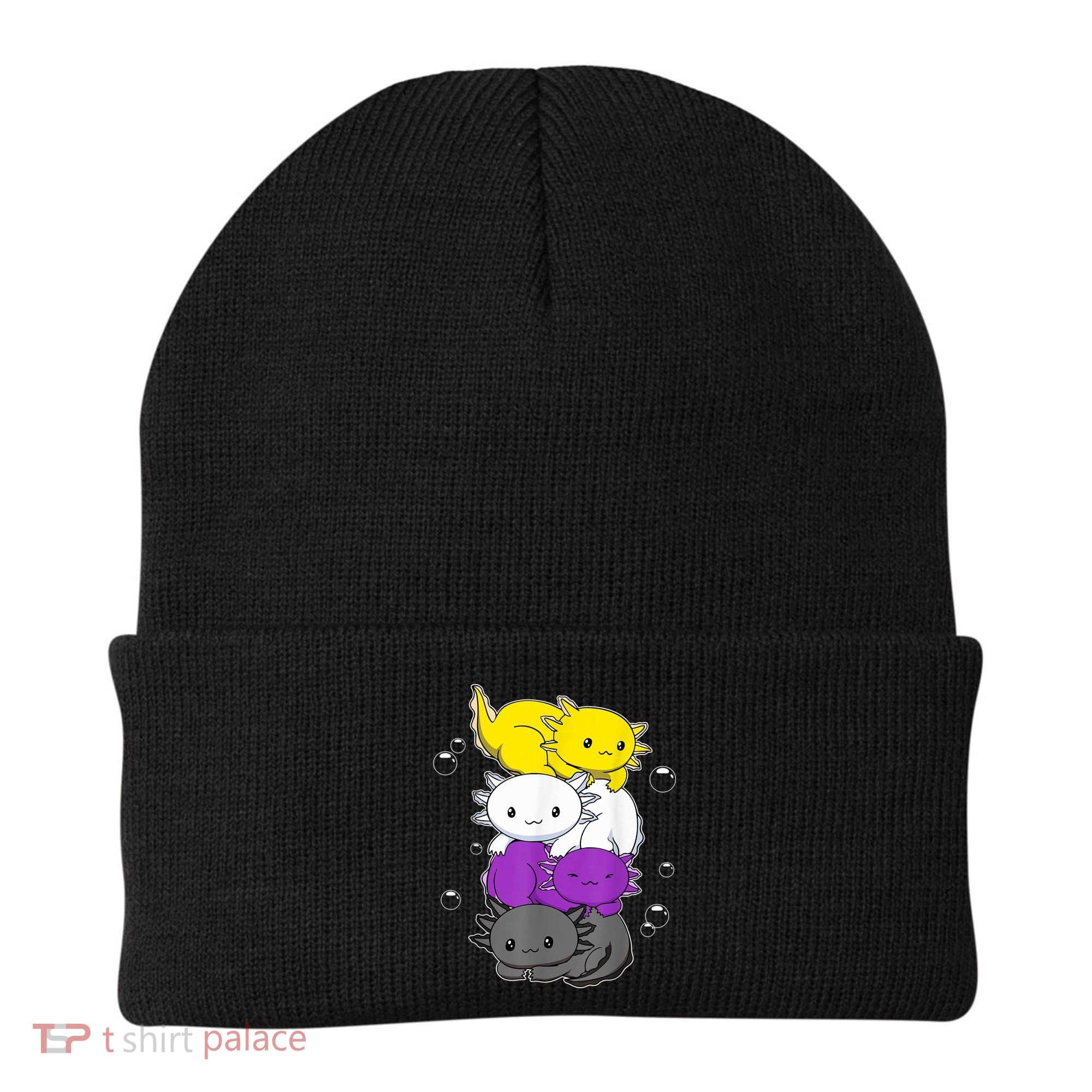 Kawaii Axolotl Pile Nonbinary Flag LGBTQ Beanie