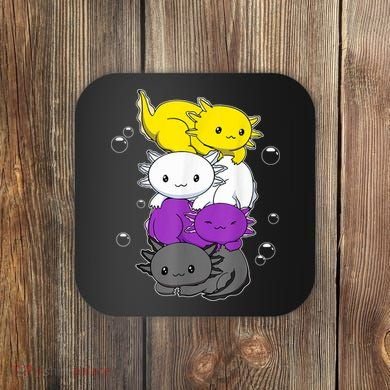 Kawaii Axolotl Pile Nonbinary Flag LGBTQ Coaster