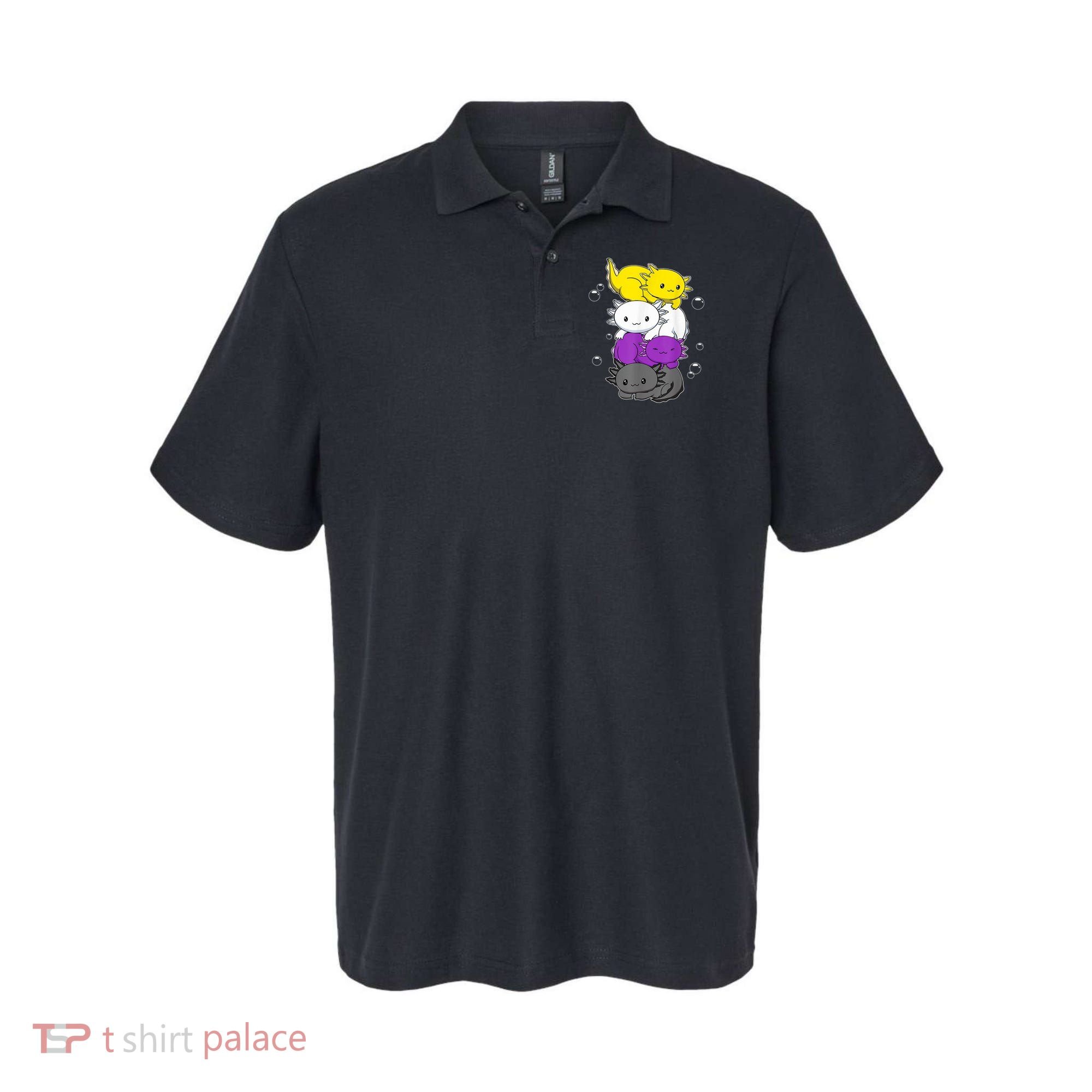 Kawaii Axolotl Pile Nonbinary Flag LGBTQ Polo