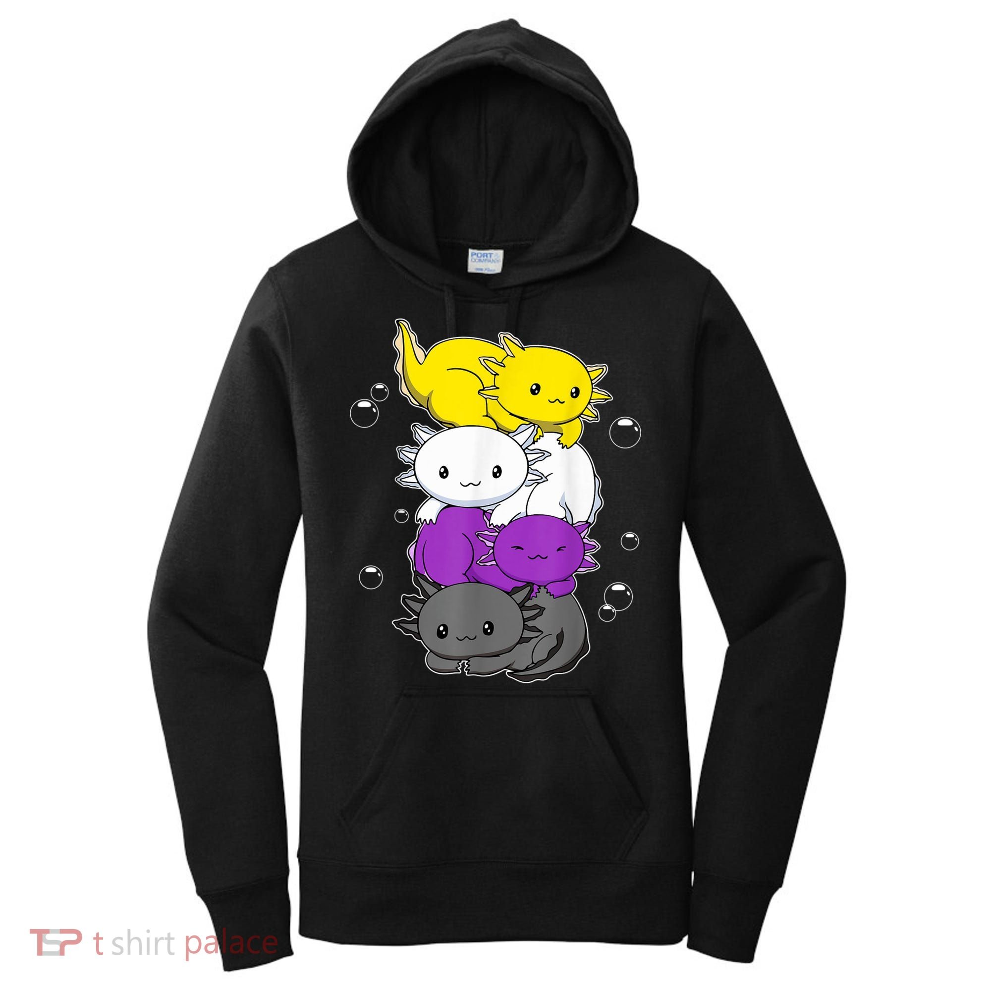 Kawaii Axolotl Pile Nonbinary Flag LGBTQ Women's Hoodie