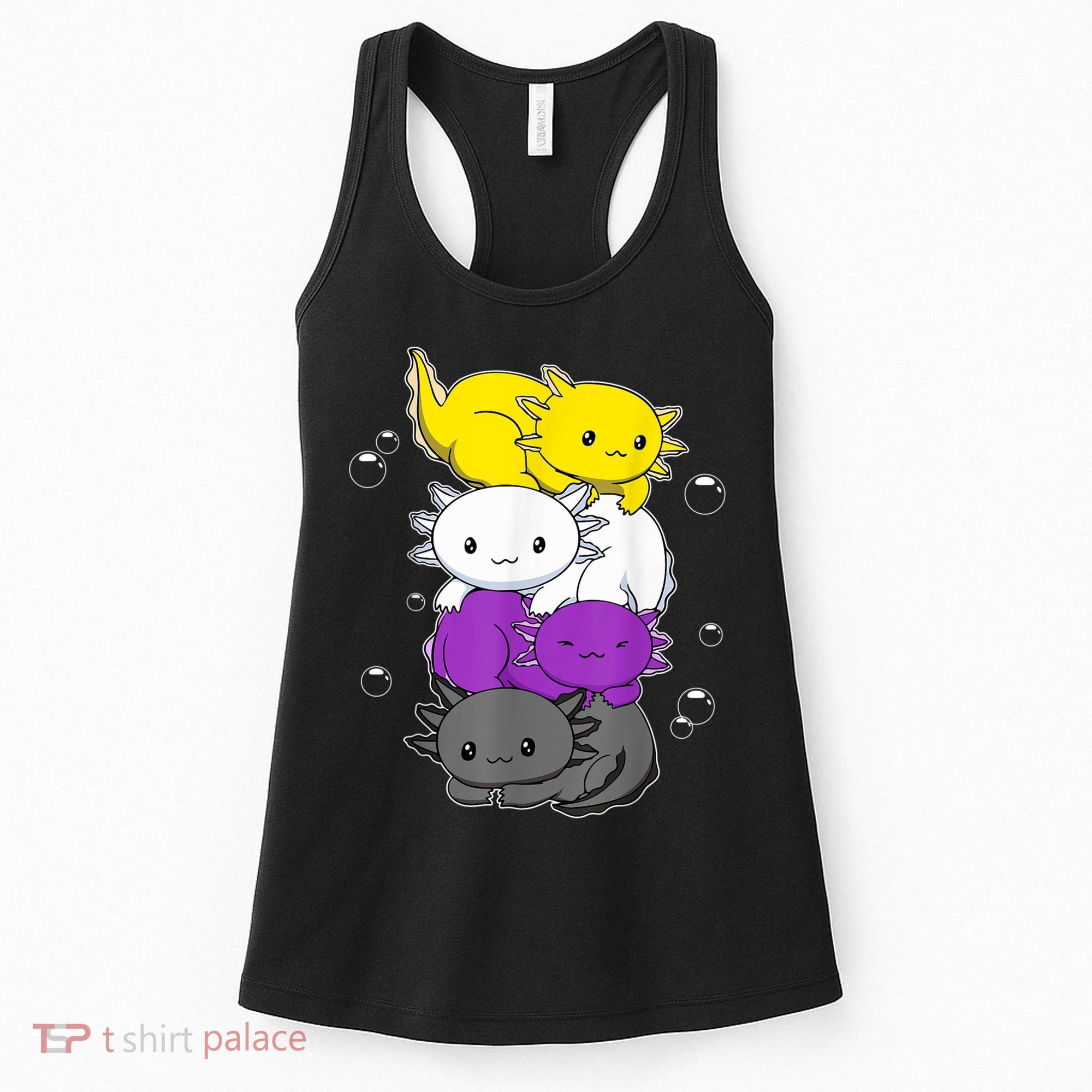 Kawaii Axolotl Pile Nonbinary Flag LGBTQ Women's Tank Top