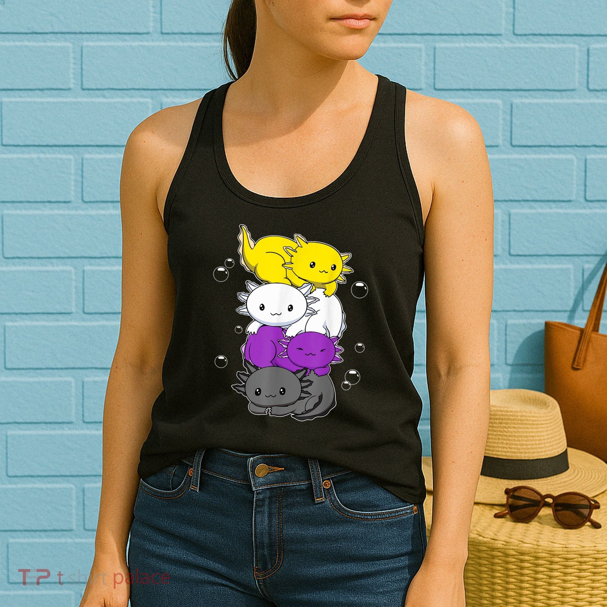 Kawaii Axolotl Pile Nonbinary Flag LGBTQ Women's Tank Top