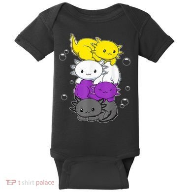 Kawaii Axolotl Pile Nonbinary Flag LGBTQ Baby Bodysuit