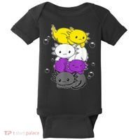 Kawaii Axolotl Pile Nonbinary Flag LGBTQ Baby Bodysuit thumb 0
