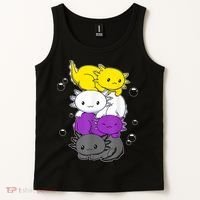 Kawaii Axolotl Pile Nonbinary Flag LGBTQ Tank Top thumb 2