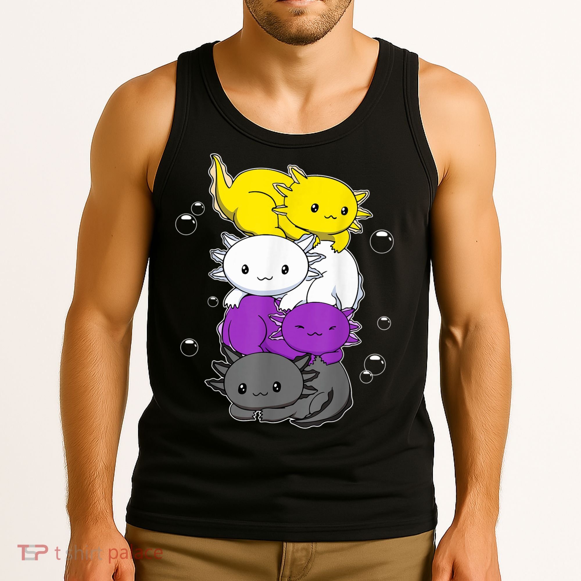 Kawaii Axolotl Pile Nonbinary Flag LGBTQ Tank Top