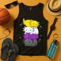 Kawaii Axolotl Pile Nonbinary Flag LGBTQ Tank Top thumb 4