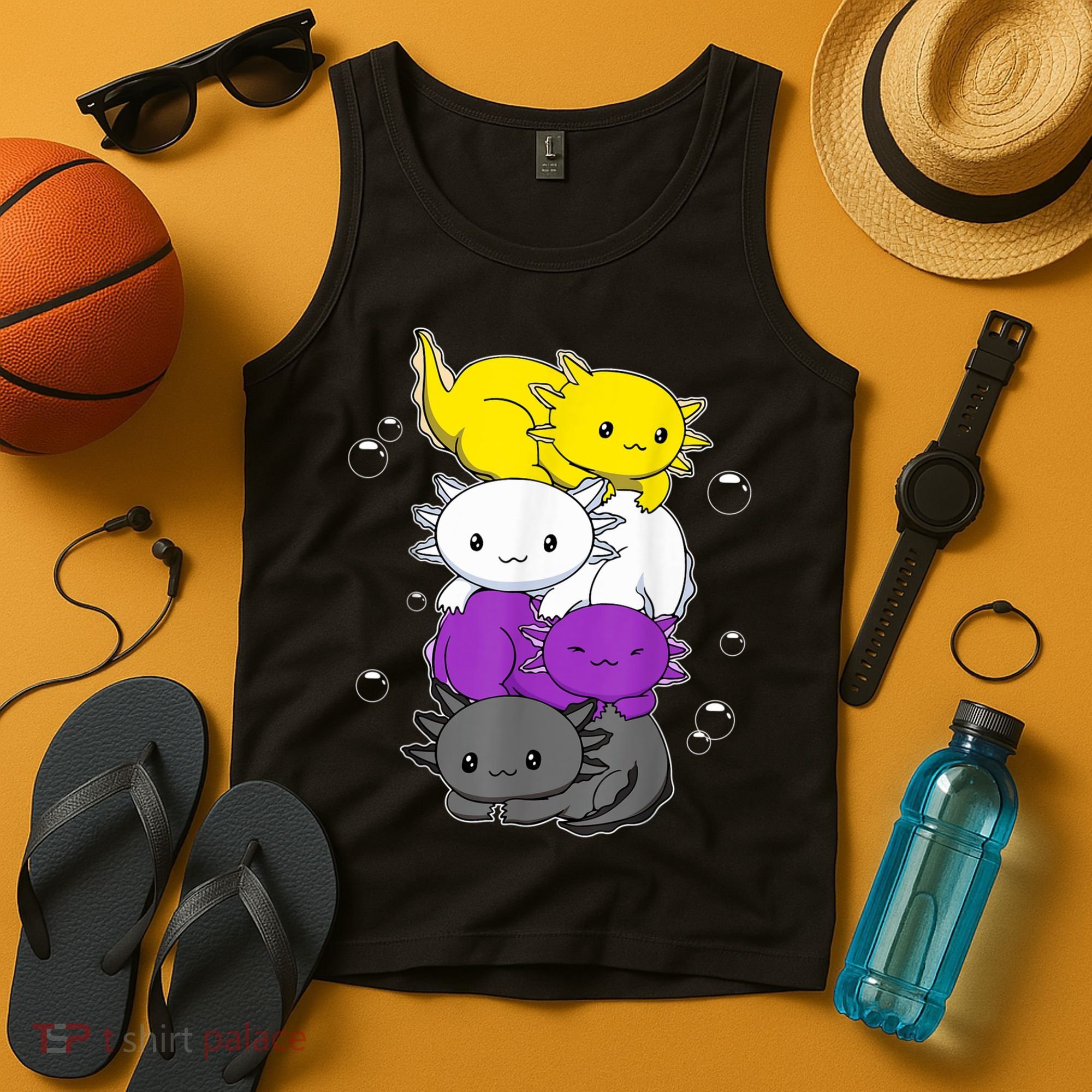 Kawaii Axolotl Pile Nonbinary Flag LGBTQ Tank Top