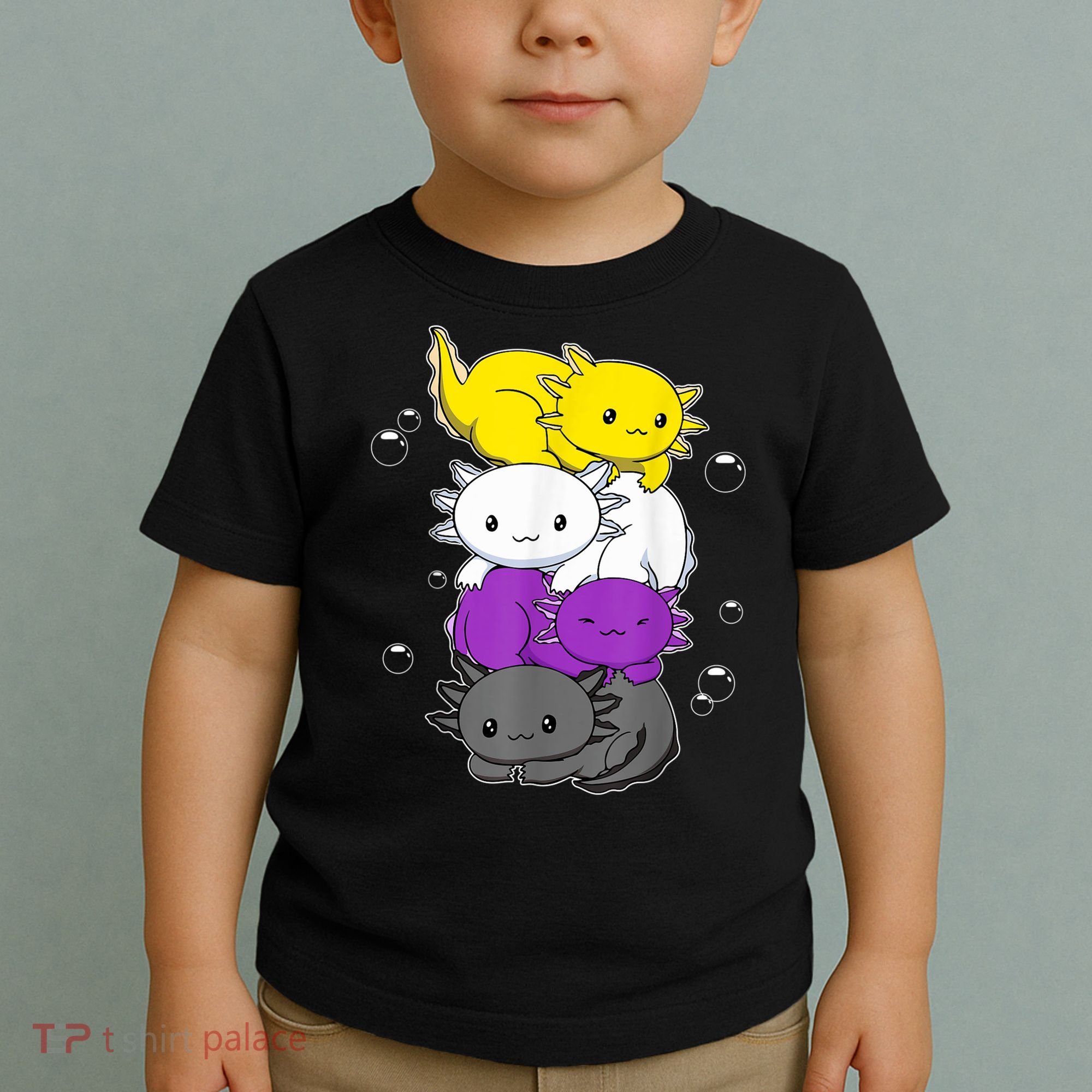 Kawaii Axolotl Pile Nonbinary Flag LGBTQ Toddler T-Shirt
