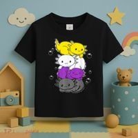 Kawaii Axolotl Pile Nonbinary Flag LGBTQ Toddler T-Shirt thumb 3