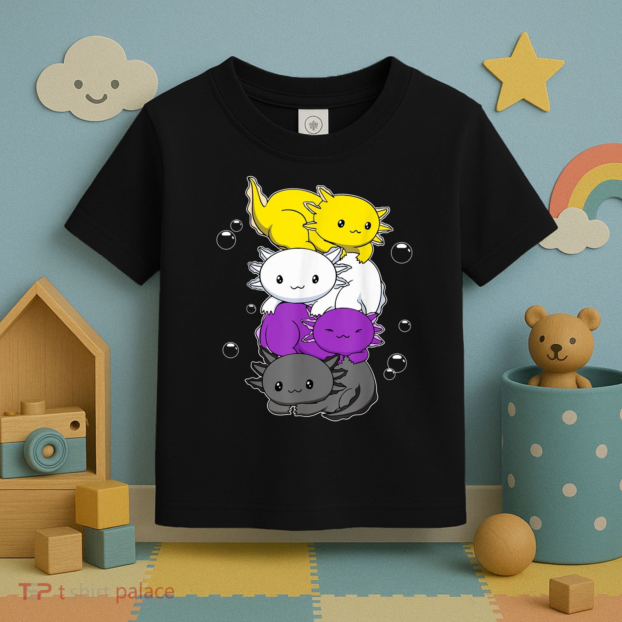 Kawaii Axolotl Pile Nonbinary Flag LGBTQ Toddler T-Shirt