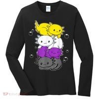 Kawaii Axolotl Pile Nonbinary Flag LGBTQ Women's Long Sleeve Shirt thumb 0