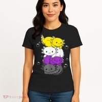 Kawaii Axolotl Pile Nonbinary Flag LGBTQ Women's T-Shirt thumb 4