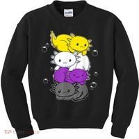 Kawaii Axolotl Pile Nonbinary Flag LGBTQ Kids Sweatshirt thumb 0