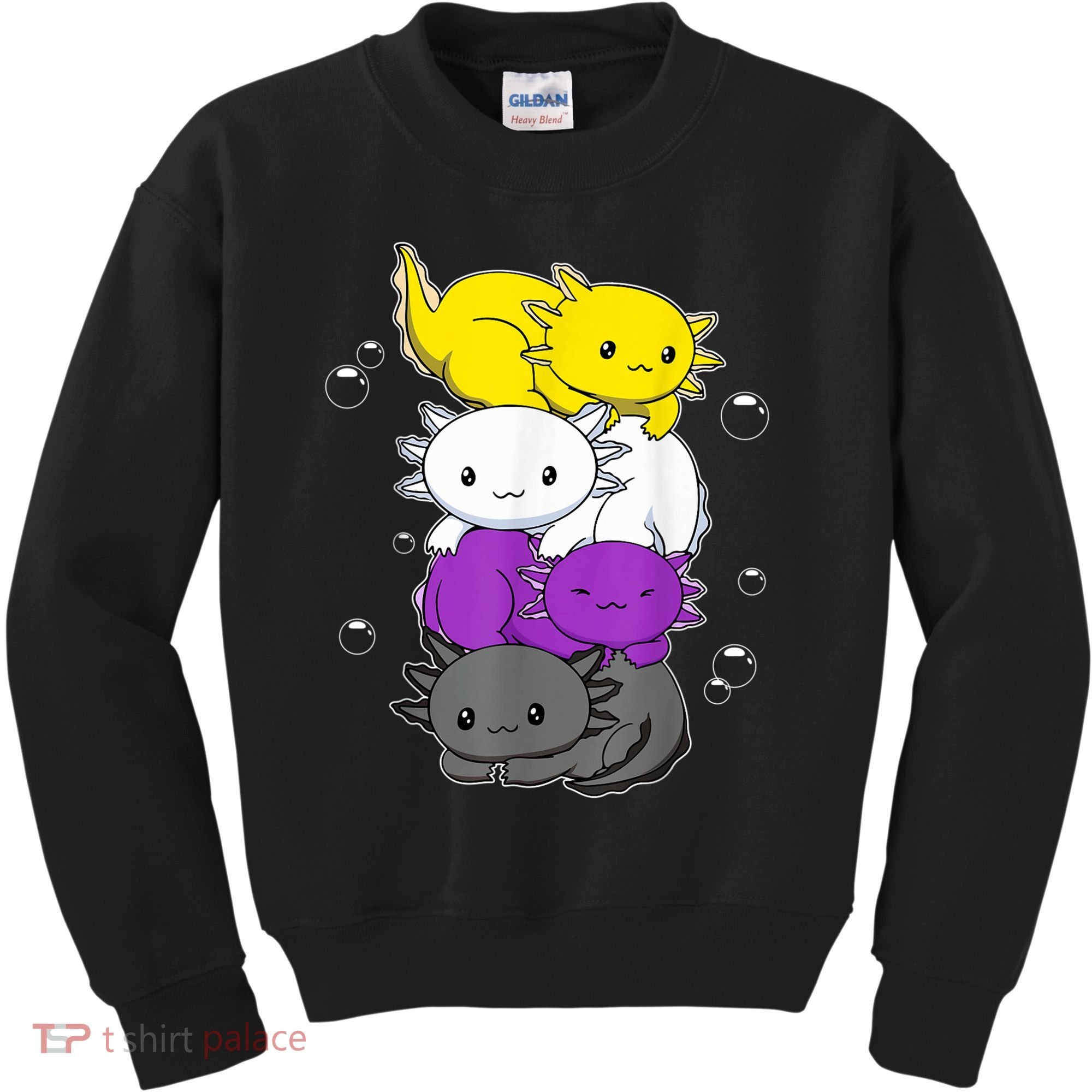 Kawaii Axolotl Pile Nonbinary Flag LGBTQ Kids Sweatshirt
