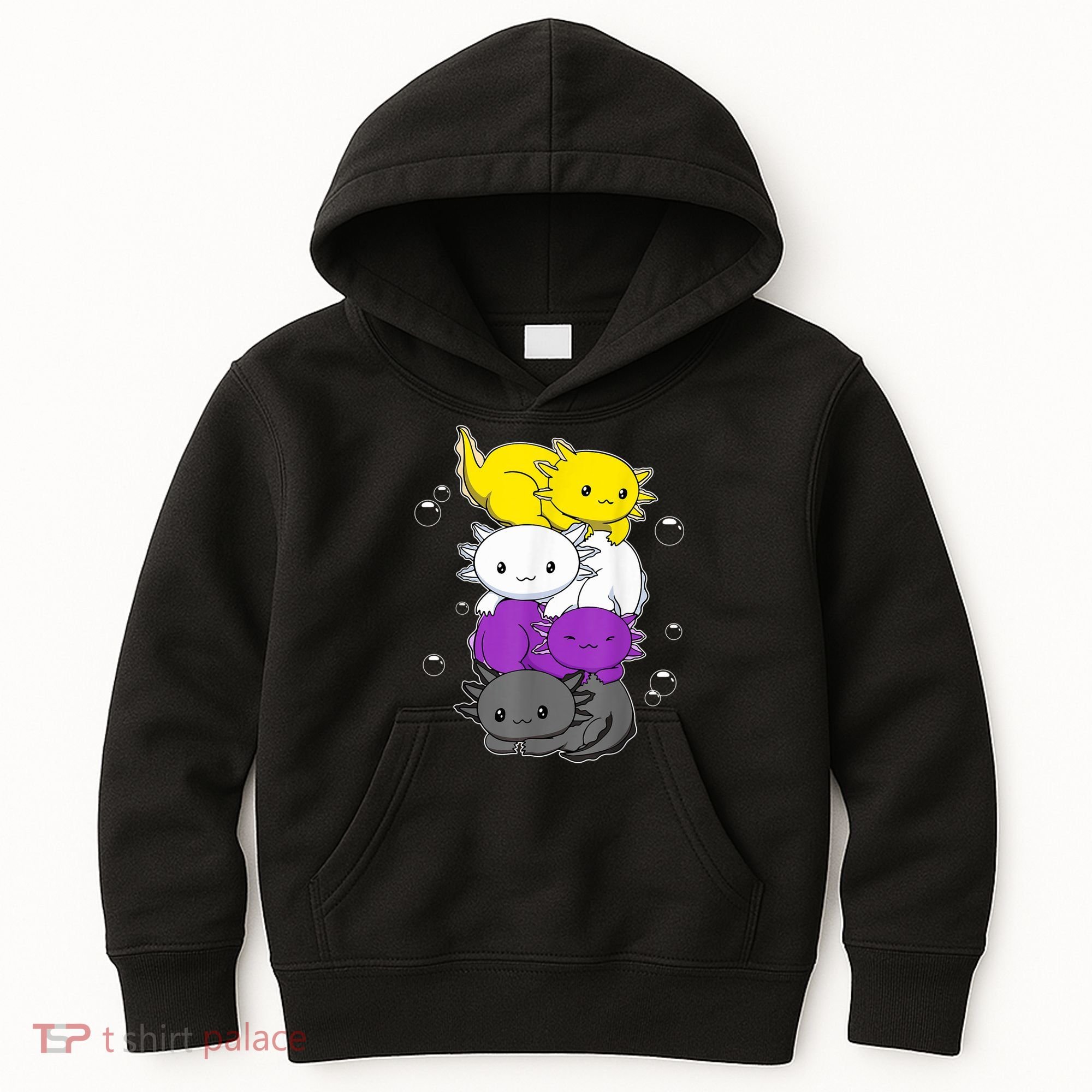 Kawaii Axolotl Pile Nonbinary Flag LGBTQ Kids Hoodie