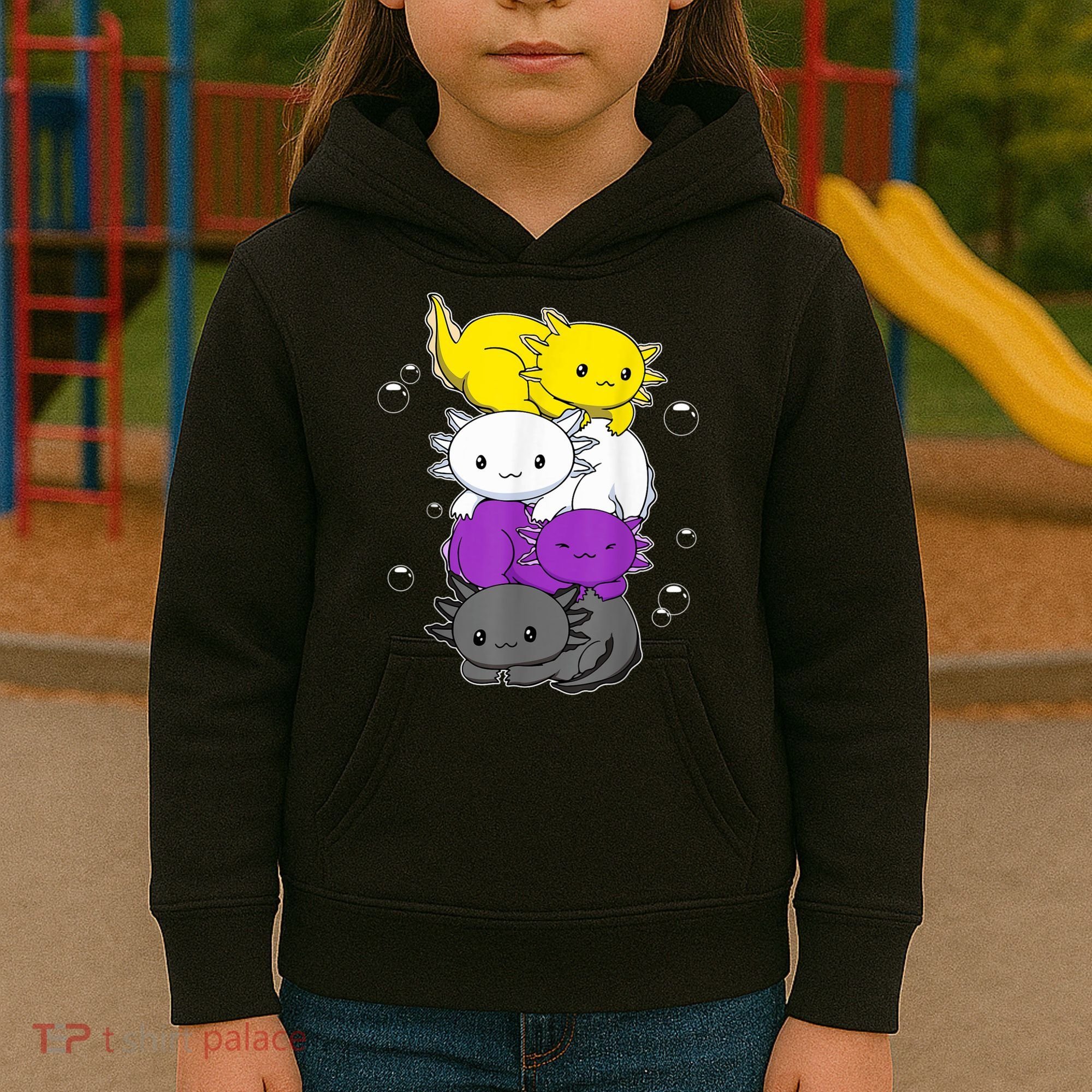 Kawaii Axolotl Pile Nonbinary Flag LGBTQ Kids Hoodie
