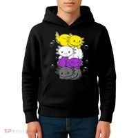 Kawaii Axolotl Pile Nonbinary Flag LGBTQ Kids Hoodie thumb 4